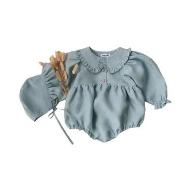 Imagem de Macacão De Manga Longa Para Bebês Meninas Com Chapéu Em Algodão E Linh