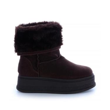 Imagem de Bota de Pelos Forrada Salto Plataforma Cano Médio Marrom - Damannu Sho