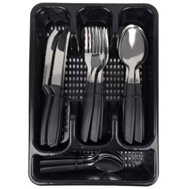 Imagem de Conjunto de Talheres 25 Peças com Porta Talheres Utilivita, Preto