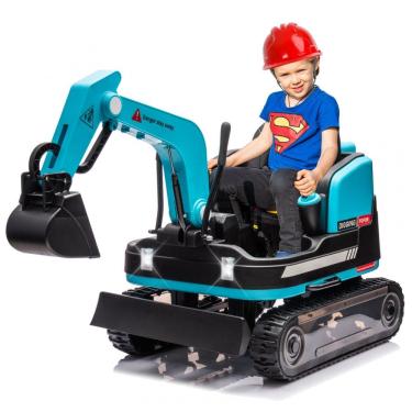 Imagem de Escavadeira Infantil Elétrica JOYLDIAS Azul 12V 360° Rotativa Buldôzer Controle Remoto MP3 USB Trilhos Multi-Terreno Toolbox