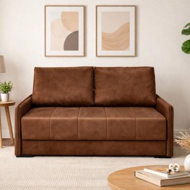 Imagem de Sofá Cama para Sala de Estar Casal 154cm Veludo Isis Marrom