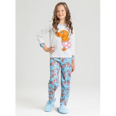 Imagem de Pijama Longo Infantil Menina Mescla Cachorrinhos e Bolinhas - Molekada