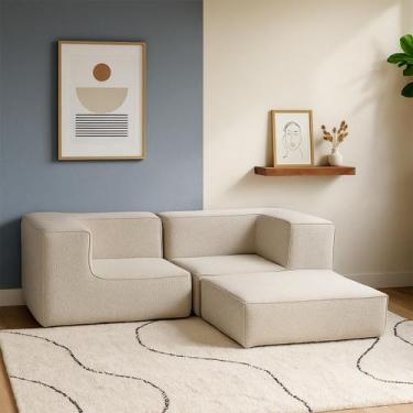 Imagem de Sofá Modular Flow 2 Lugares 2 Braços Com Chaise Inflow Bouclé Bege Lin