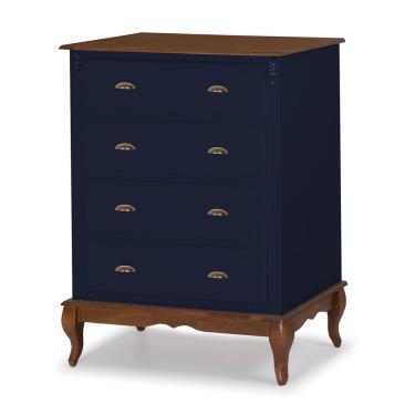 Imagem de Cômoda de Madeira 4 Gavetas Pés Luiz XV 60816 Hannover Linz Móveis - Azul Petróleo/Imbuia Glazer