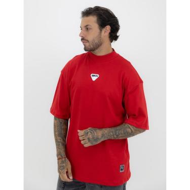 Imagem de Camiseta Oversized Gola Alta Borracha Triângulo White Black Streetwear Vermelho-Masculino