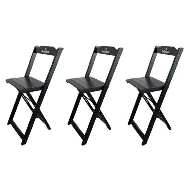 Imagem de Kit 3 Banquetas Bistrô Dobrável Madeira Personalizada Hei Preta - Cor: Preto