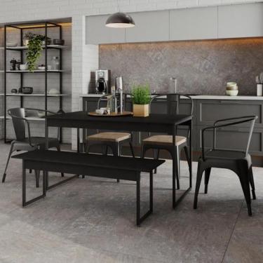 Imagem de Mesa de Jantar com 1 Banco Estilo Industrial TUB - Metalig, Preto Ônix