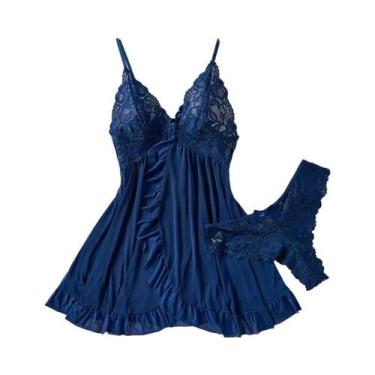 Imagem de Conjunto De Lingerie Feminina Com Renda, Decote Em V, Alças De Tule, S