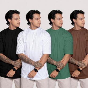 Imagem de Kit 4 Camiseta Oversized Masculina Street Basic Camisa Lisa T-shirt Di