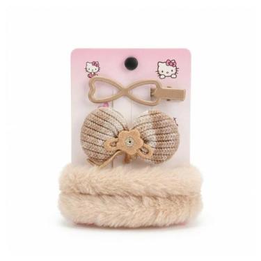Imagem de Kit Hello Kitty Presilha e Elástico Felpudo Acessório de Cabelo Scrunc