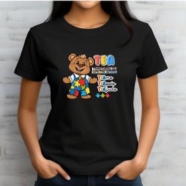 Imagem de Camiseta Babylook Feminina Preta Azul Inclusão Autista Autismo TEA Plu
