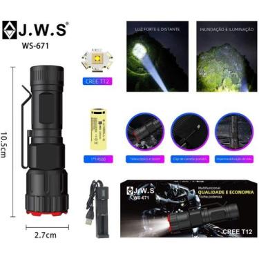 Imagem de Mini Lanterna Tática JWS LED T12 Profissional Recarregável USB Zoom Aj
