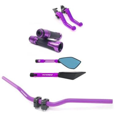 Imagem de Kit Manete Manopla Guidão Retrovisor Titan 125 150 160 Lona Gravado a 