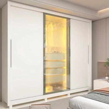 Imagem de Guarda-roupa Casal 3 Portas 1 Porta Reflecta com Led com Pés 100% Mdf 