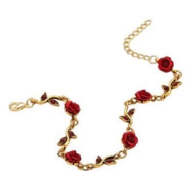 Imagem de Bracelete Retro Dourado de Rosas - PLACE, Vermelho, 18 "