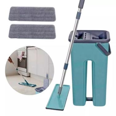 Imagem de Mop Flat com Balde Esfregão Rodo Mágico Lava e Seca Giratório 360o Microfibra 5L com 2 Refil Mop Flat