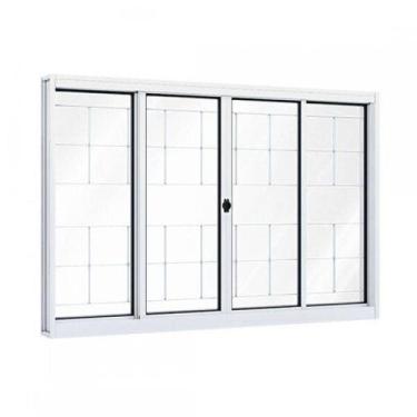 Imagem de Janela de Aço de Correr 100x150cm 4 Folhas com Grade e Vidro Liso Riob