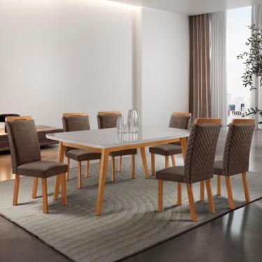 Imagem de Mesa de Jantar Copper 180cm Madeira Tampo Vidro Canto Copo com 6 Cadei