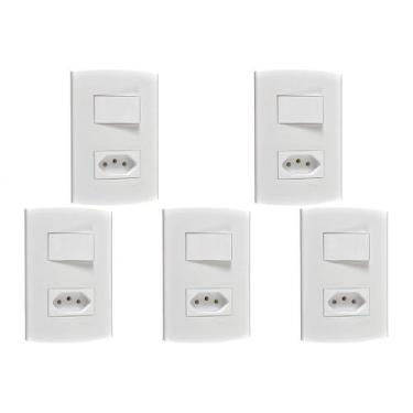 Imagem de Kit C/5 - Conjunto Peesa Alfa 1543A 1 Interruptor Sim.Tomada .