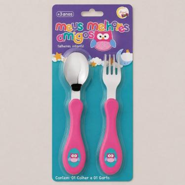 Imagem de Kit Talher Inox Infantil Coruja Rosa 2 peças Art House