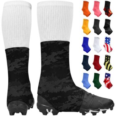 Imagem de Exxact Sports Capas de chuteira de futebol Spats – Mantenha seus cadarços amarrados e chuteiras limpos, futebol americano para chuteiras, perfeito para beisebol, futebol, lacrosse, hóquei (camuflagem