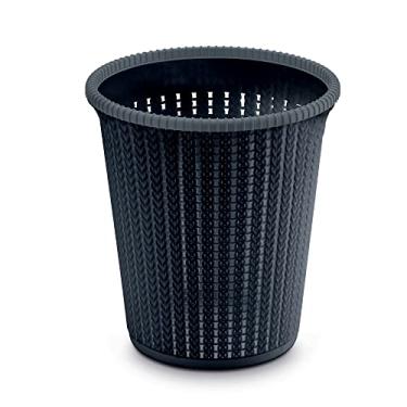 Imagem de Cesto Lixeira Redonda Trançado de Plástico Decorativo Duo-Color - Preto