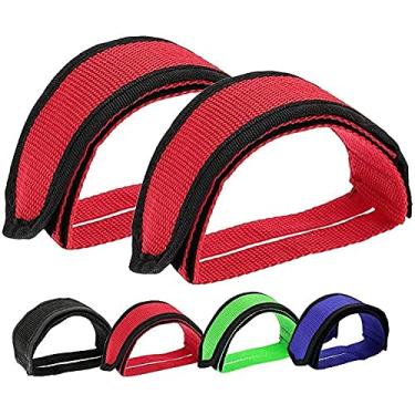 Imagem de maogear 1 par de tiras para pedais de bicicleta, clipes de dedo do pé e fita para equipamentos fixos (vermelho)