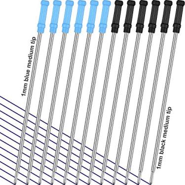 Imagem de Refil de caneta esferográfica TecUnite de 11 cm, 12 peças, refil de caneta esferográfica de escrita suave substituível com bolsa de veludo preto, preto e azul