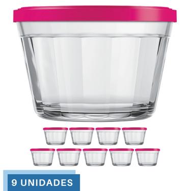 Imagem de 9 Tigela Vidro Americano Tampa Plastica Sortida 1L Nadir