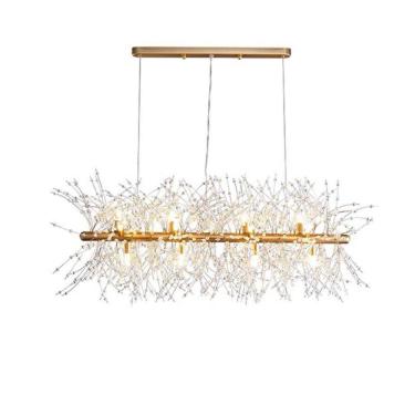 Imagem de Lustre Pendente Dente de Leão Dourado Retangular Cristais 9E14 70cm
