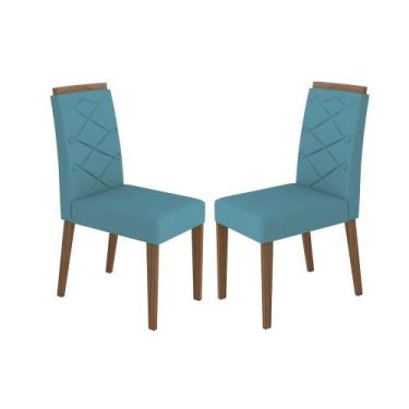 Imagem de Kit Com 2 Cadeiras Para Mesa De Jantar Caroline Imbuia Azul Claro Wd26