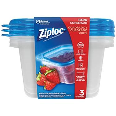 Imagem de Ziploc Kit Pote Hermético de Plástico Quadrado com Tampa, para Marmita, 900ml, com 3 unidades