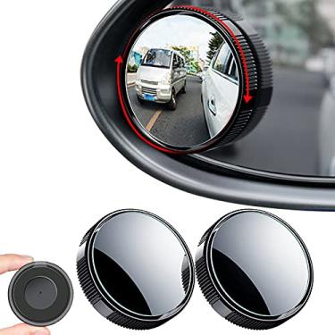 Imagem de Espelho retrovisor com 2 peças, reutilizável, redondo, de vidro HD, convexo, 360°, ângulo amplo de 360°, retrovisor lateral com ventosa para carros, SUV e caminhões (Preto)