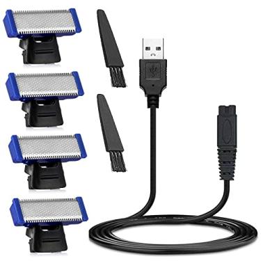 Imagem de LinMei Cabo de carregamento e cabeças de substituição para aparador elétrico masculino Microtouch Solo (4 lâminas de barbear, 1 cabo carregador USB, 2 escovas limpas)