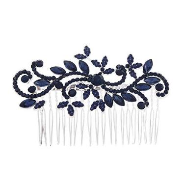 Imagem de Pente de cabelo de noiva feito de angular, pente de cabelo de cristal azul prateado, strass, cabeceira de safira lateral marquise para casamento, formatura, dama de honra, joia de cabelo para mulheres e meninas, Azul