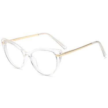 Imagem de Armações de óculos anti-luz azul moda feminina vintage cateye armação de óculos masculinos metal transparente, trans, tamanho único