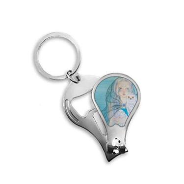 Imagem de Coruja branca azul menina estilo chinês aquarela cortador de unhas abridor chaveiro tesoura