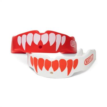 Imagem de Protetor bucal de futebol americano Battle Fangs – Protetor bucal esportivo com alça removível – Protetor bucal serve com ou sem suportes nos dentes – Tamanhos de protetor bucal para adultos e jovens