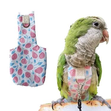 Imagem de Roupa de viagem com arnês de fraldas para pássaros, traje de voo de papagaio com guia, roupas de voar para pássaros com corda e alça para treinamento de atividades ao ar livre (rosa sem guia, pequeno)