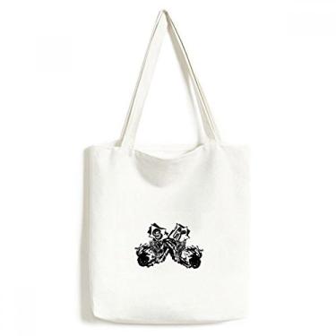 Imagem de Bolsa de lona preta com estampa de motocicleta, bolsa de compras casual