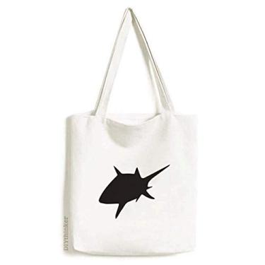 Imagem de Bolsa de lona com estampa de biologia tubarão preto oceano azul bolsa de compras casual bolsa de mão