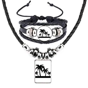 Imagem de Conjunto de joias de couro com silhueta de coqueiro de planta preta