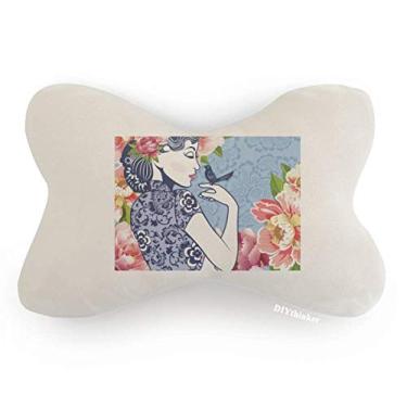Imagem de DIYthinker Almofada de apoio de cabeça para decoração de pescoço com flores de pássaro e flores chinesas