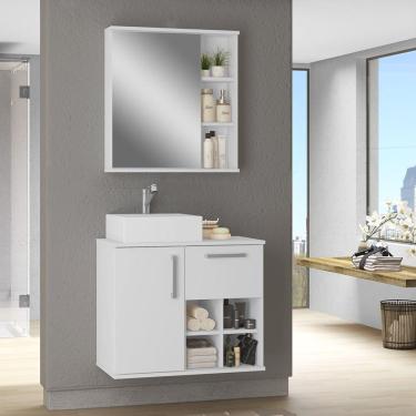 Imagem de Conjunto para Banheiro 3 Peças 1 Gabinete com Cuba 1 Armário com Espelho 70cm Bia Móveis Bosi Branco