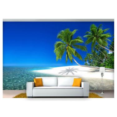 Imagem de Papel De Parede Praia Mar Coqueiros Céu 3D Npr183