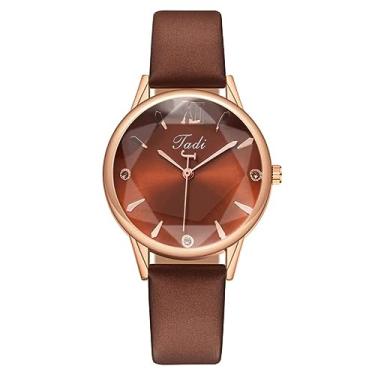 Imagem de Relógio de pulso feminino vintage elegante zircão numerais romanos relógio feminino casual de couro, Marrom
