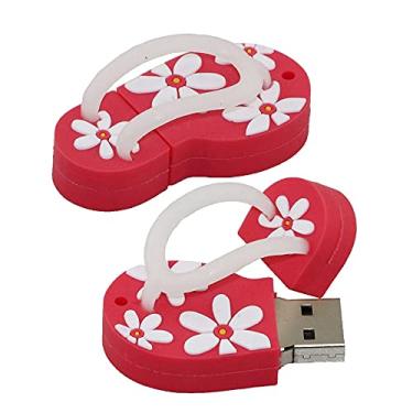 Imagem de 16GB Flip Flop Shape USB Stick USB 2.0 Memory Stick Flash Drive PenDrive Pen Drive U Disk Armazenamento de Dados USB Flash Disk com Corrente (Vermelho)