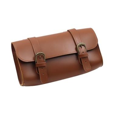 Imagem de rockible Bolsa frontal de bicicleta, bolsa multiuso de couro pu, à prova d'água, pacote frontal para triciclos e motocicletas, marrom