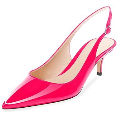 Imagem de Fericzot Sapatos femininos de salto gatinho salto fino bico fino sandália tira no tornozelo festa noite casamento stiletto sapatos, Pêssego - patente, 10