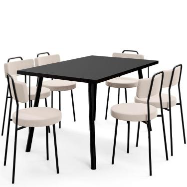 Imagem de Mesa de Jantar Montreal Preto 135cm com 06 Cadeiras Industrial Barcelona F01 Suede Bege - Lyam